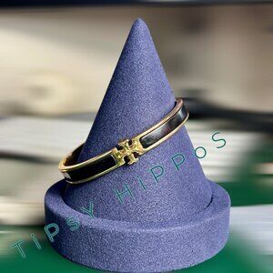 NEW!!  TORY BURCH BLACK AND GOLD KIRA BANGLE BRACELET